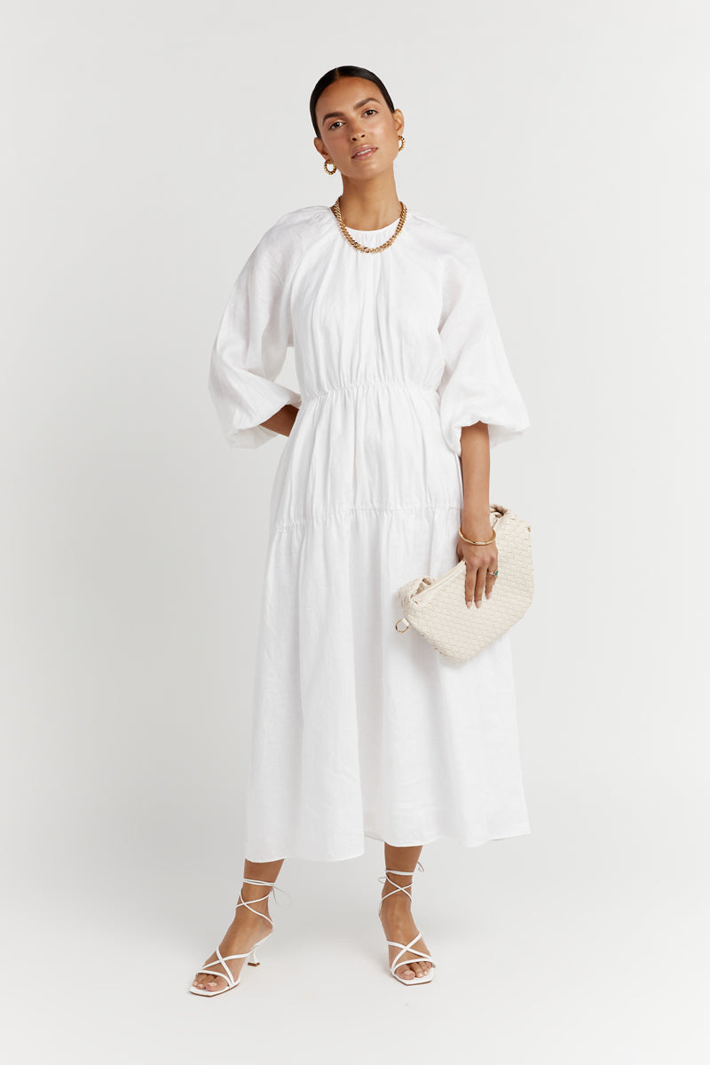 IMPALA WHITE LINEN MIDI DRESS | Dissh